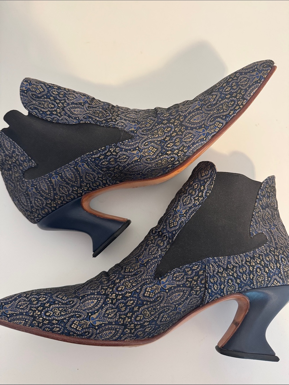 John Fluevog Baroness Blue Paisley Chelsea Boots - Picture 6 of 10